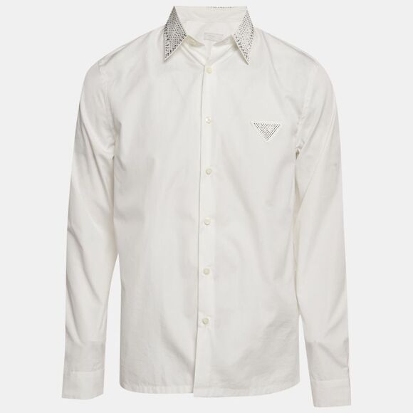Prada White Rhinestone Detail Cotton Long Sleeve Shirt M